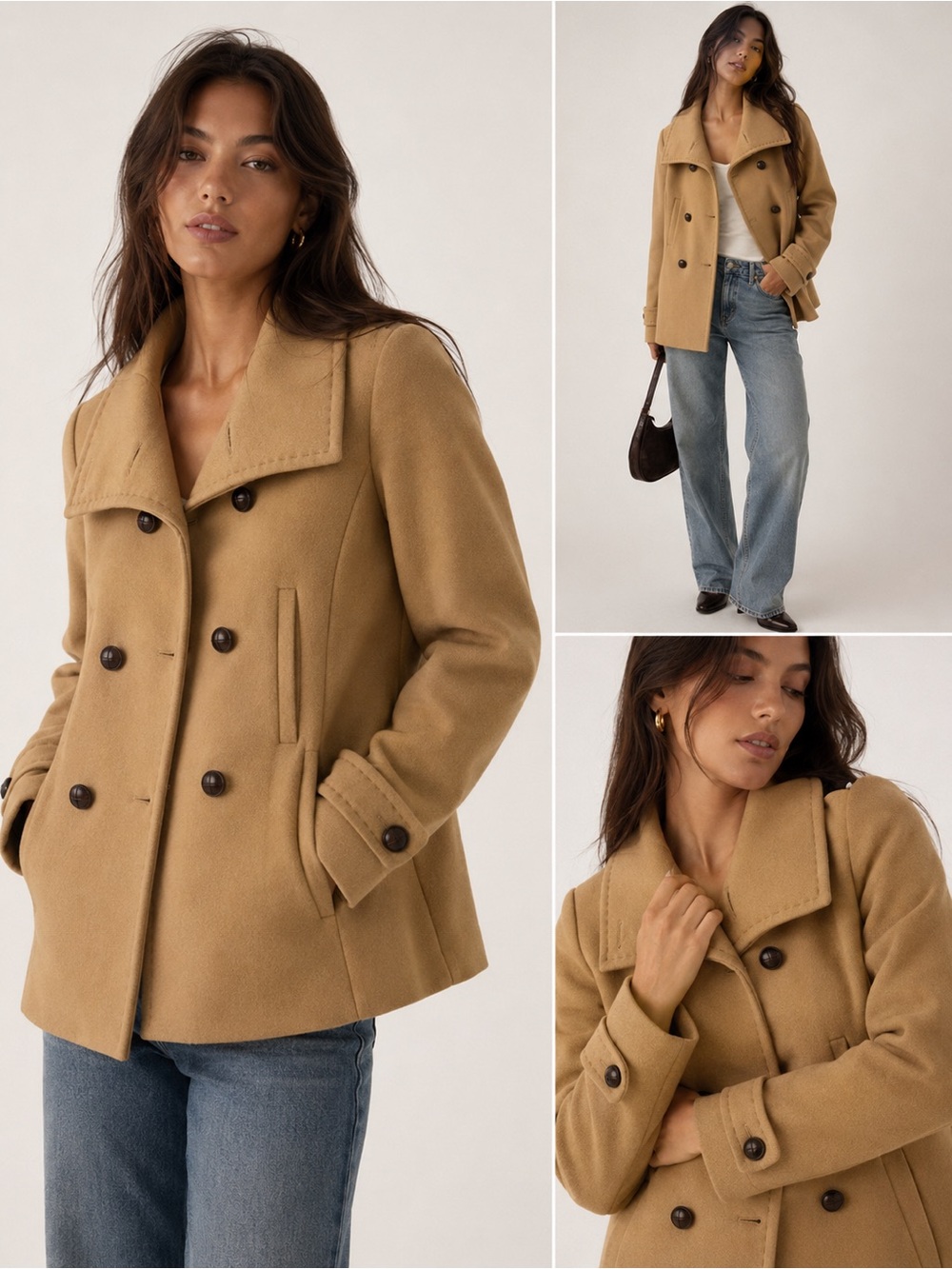 Babaton WOOL & CASHMERE Double-Breasted Camel Pea Coat